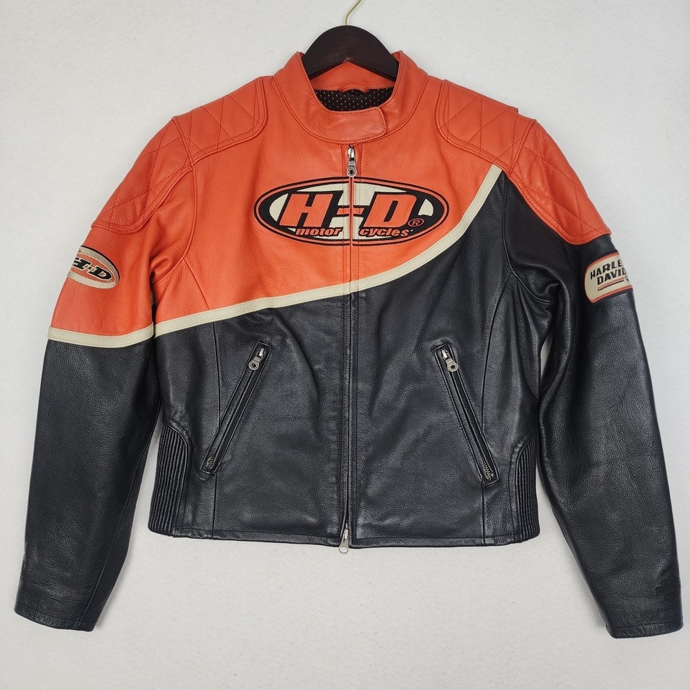 Vintage Harley-Davidson Motorcycles Riding Leather Jacket Men Large Orange Black